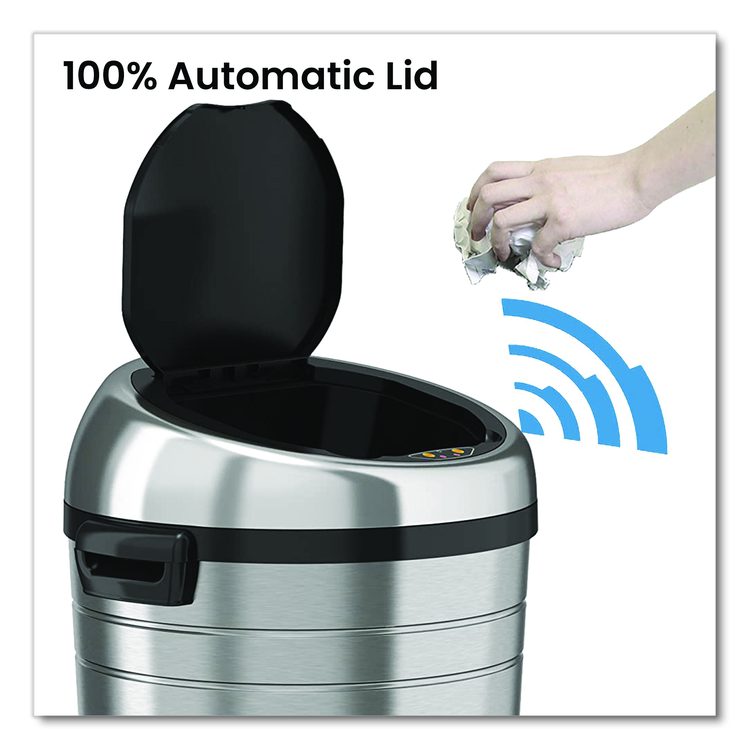 Extra-Large Sensor Trash Can with Wheels, 18 gal, Plastic/Stainless Steel