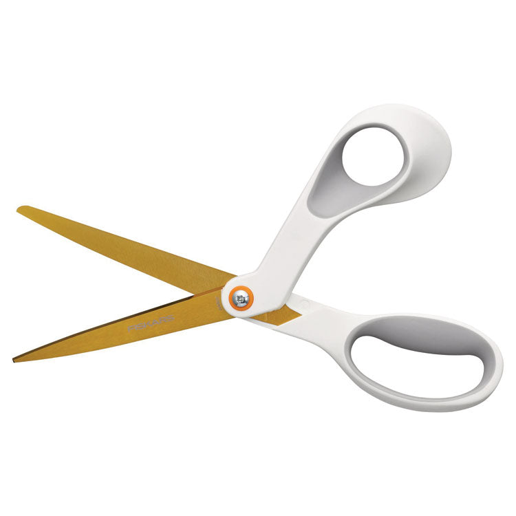 SoftGrip Titanium Scissors, 8" Long, 4" Cut Length, Offset White Handle