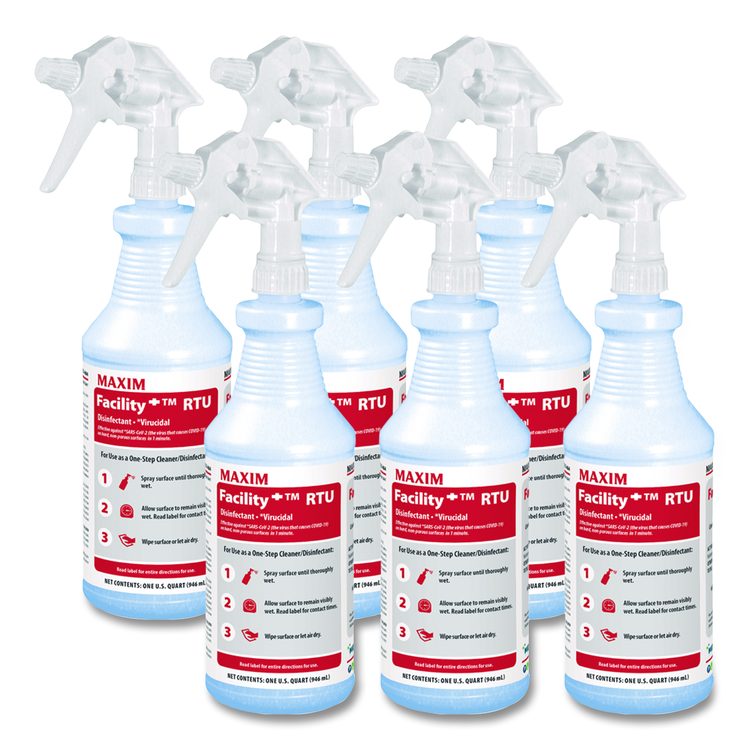 Facility+ RTU Disinfectant, Safe-to-Ship, Unscented, 32 oz Bottle, 6/Carton