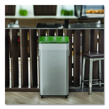 Open Top Compost Bin with Wheels and Color-Coded Lid, 21 gal, Plastic/Stainless Steel, Silver/Green