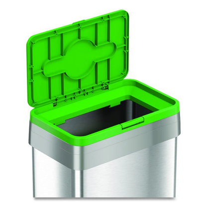 Open Top Compost Bin with Wheels and Color-Coded Lid, 21 gal, Plastic/Stainless Steel, Silver/Green