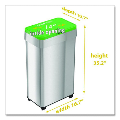 Open Top Compost Bin with Wheels and Color-Coded Lid, 21 gal, Plastic/Stainless Steel, Silver/Green