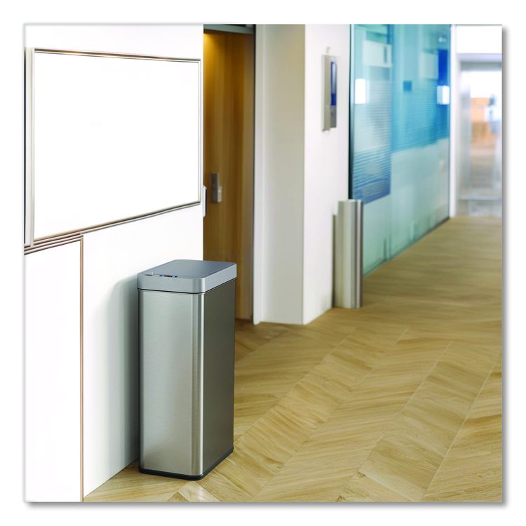 Wings Lid Sensor Trash Can, 18 gal, Plastic/Stainless Steel, Silver