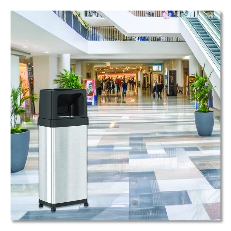 Dual Push Door Trash Can, 24 gal, Stainless Steel, Silver/Black