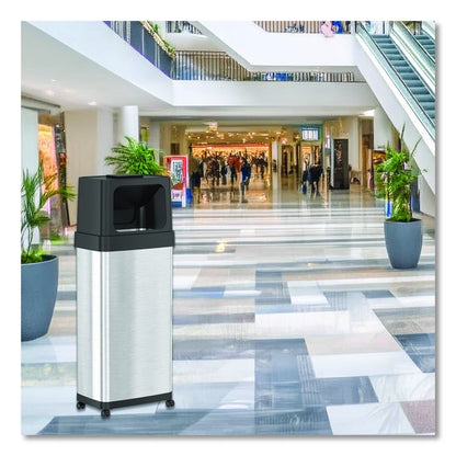 Dual Push Door Trash Can, 24 gal, Stainless Steel, Silver/Black
