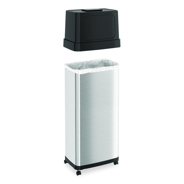 Dual Push Door Trash Can, 24 gal, Stainless Steel, Silver/Black