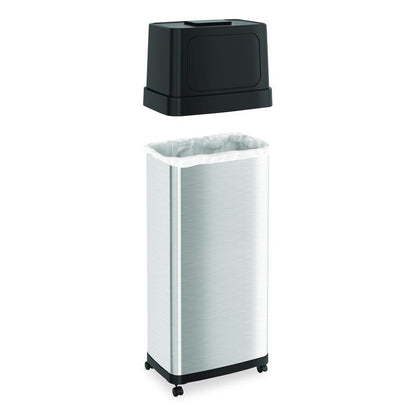 Dual Push Door Trash Can, 24 gal, Stainless Steel, Silver/Black