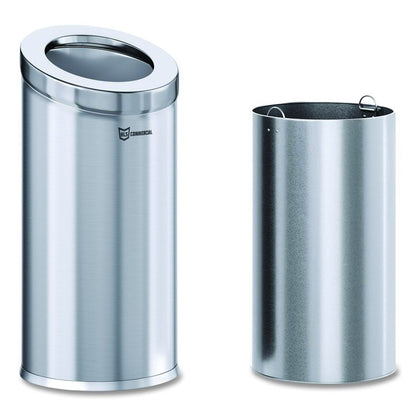 Beveled Open Top Trash Can, 15 gal, Stainless Steel, Silver