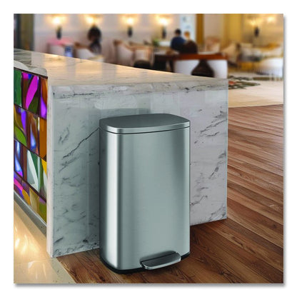 Step Pedal Trash Can, 13 gal, Plastic/Stainless Steel, Silver