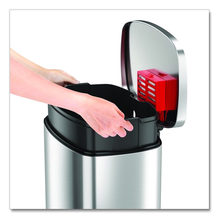 Step Pedal Trash Can, 13 gal, Plastic/Stainless Steel, Silver