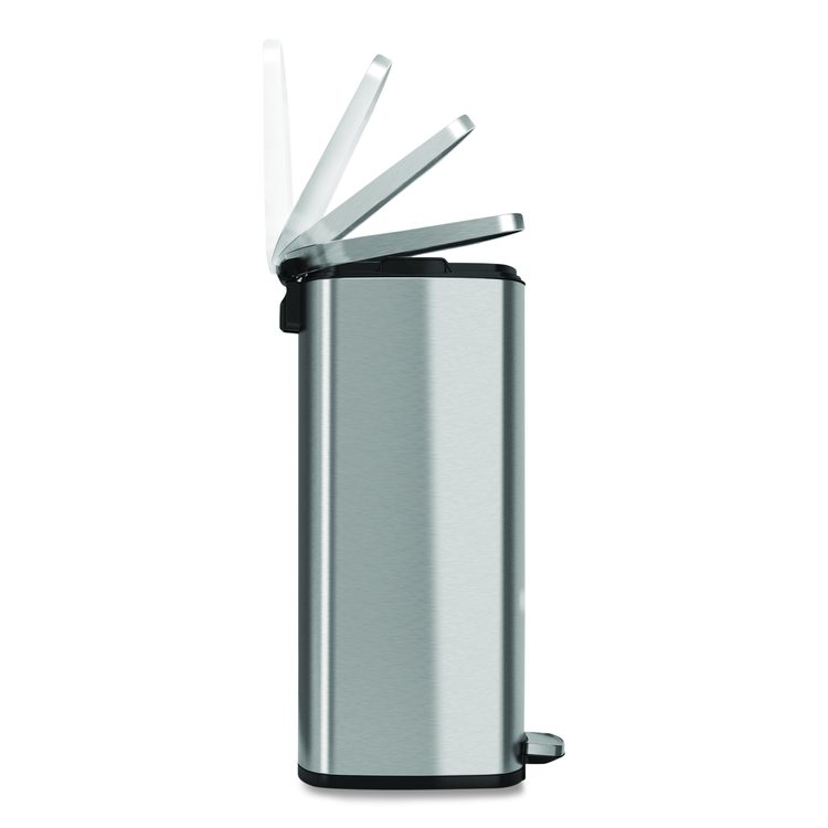 Step Pedal Trash Can, 13 gal, Plastic/Stainless Steel, Silver