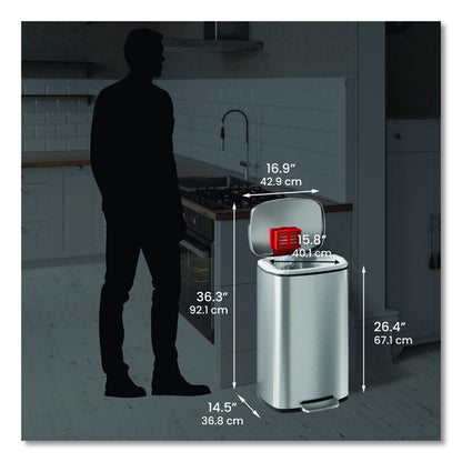 Step Pedal Trash Can, 13 gal, Plastic/Stainless Steel, Silver