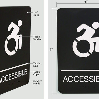 ADA Sign, Accessible, 6 x 9, Black Face, White Graphics