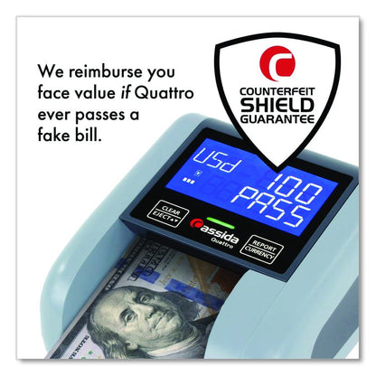 Quattro Counterfeit Detector for USD, 4 Detection Methods, 4.9" x 4.9" x 2.9", Gray