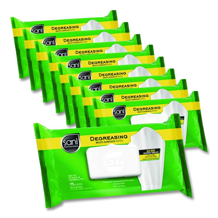 Degreasing Multi-Surface Wipes, 1-Ply, 11.5 x 10, 75, Floral Scent, White, Wipes/Pack, 9 Packs/Carton