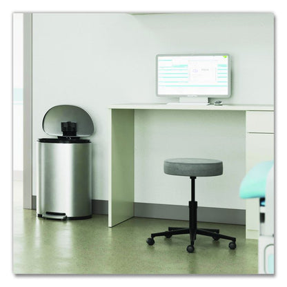 Fire-Resistant Step Pedal Trash Can, 13 gal, Plastic/Stainless Steel, Silver