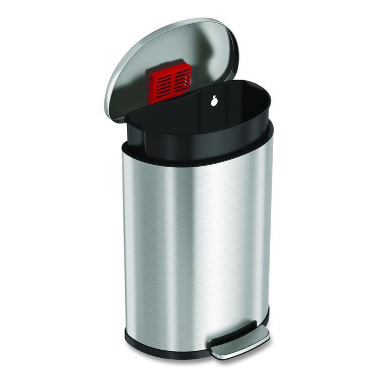 Fire-Resistant Step Pedal Trash Can, 13 gal, Plastic/Stainless Steel, Silver