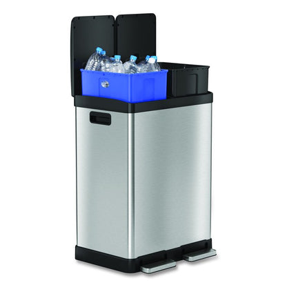 Step Pedal Trash Can and Recycle Bin, 16 gal, Plastic/Stainless Steel, Silver