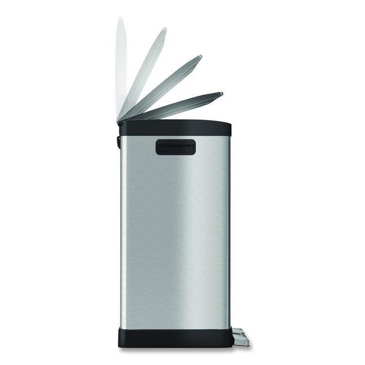 Step Pedal Trash Can and Recycle Bin, 16 gal, Plastic/Stainless Steel, Silver