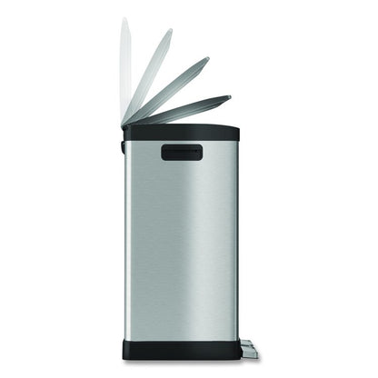Step Pedal Trash Can and Recycle Bin, 16 gal, Plastic/Stainless Steel, Silver