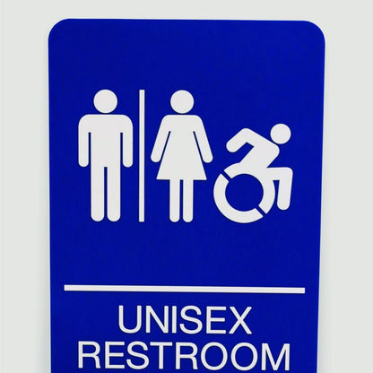 ADA Sign, Unisex Restroom, 6 x 9, Blue Face, White Graphics