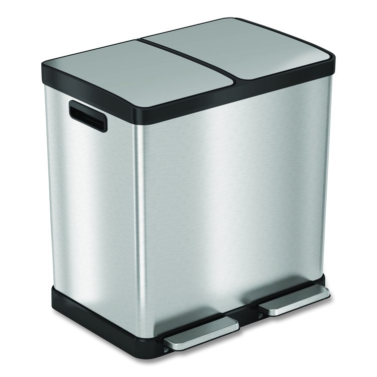 Step Pedal Trash Can and Recycle Bin, 16 gal, Plastic/Stainless Steel, Silver