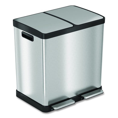 Step Pedal Trash Can and Recycle Bin, 16 gal, Plastic/Stainless Steel, Silver