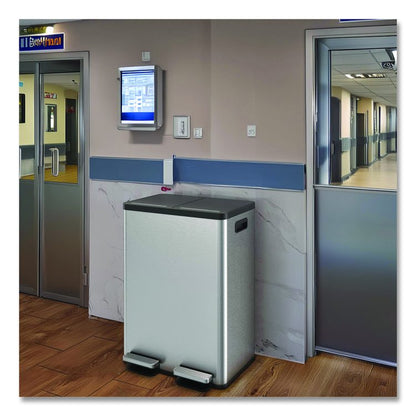 Fire-Resistant Step Pedal Trash Can and Recycle Bin, 16 gal, Plastic/Stainless Steel, Silver