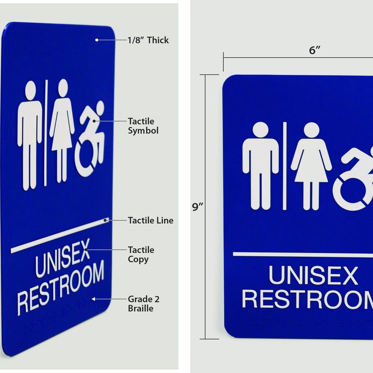 ADA Sign, Unisex Restroom, 6 x 9, Blue Face, White Graphics