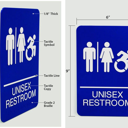 ADA Sign, Unisex Restroom, 6 x 9, Blue Face, White Graphics