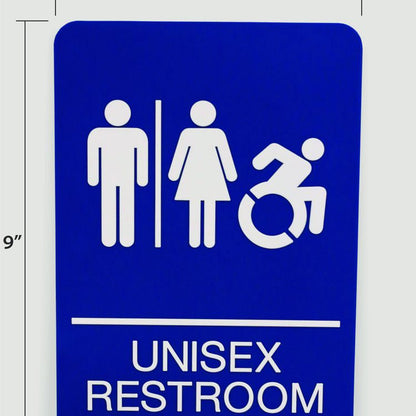 ADA Sign, Unisex Restroom, 6 x 9, Blue Face, White Graphics