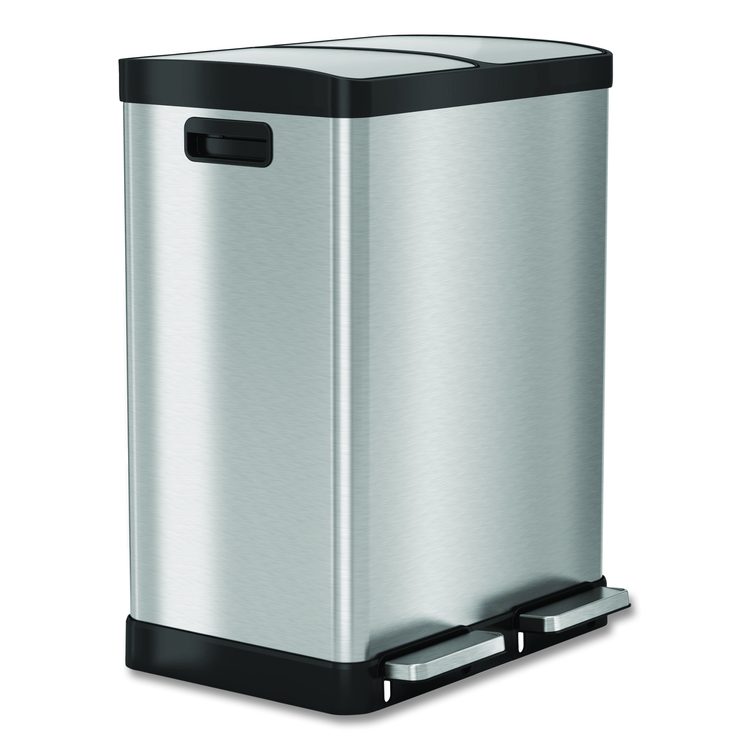 Fire-Resistant Step Pedal Trash Can and Recycle Bin, 16 gal, Plastic/Stainless Steel, Silver