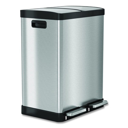 Fire-Resistant Step Pedal Trash Can and Recycle Bin, 16 gal, Plastic/Stainless Steel, Silver