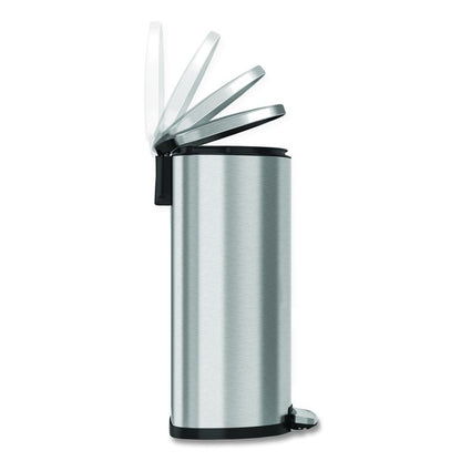 Step Pedal Trash Can, 13 gal, Half-Round Plastic/Stainless Steel, Silver