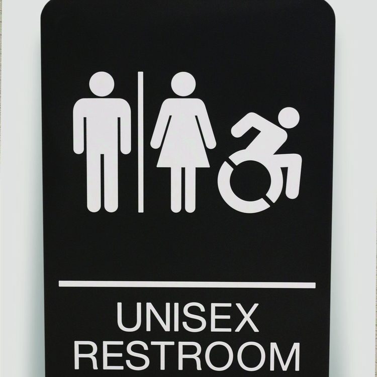 ADA Sign, Unisex Restroom, 6 x 9, Black Face, White Graphics