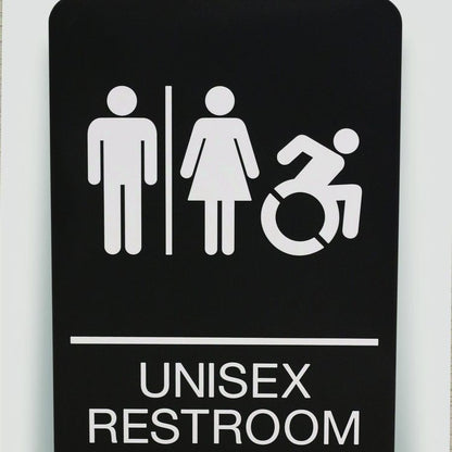 ADA Sign, Unisex Restroom, 6 x 9, Black Face, White Graphics