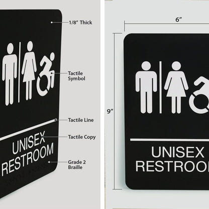 ADA Sign, Unisex Restroom, 6 x 9, Black Face, White Graphics