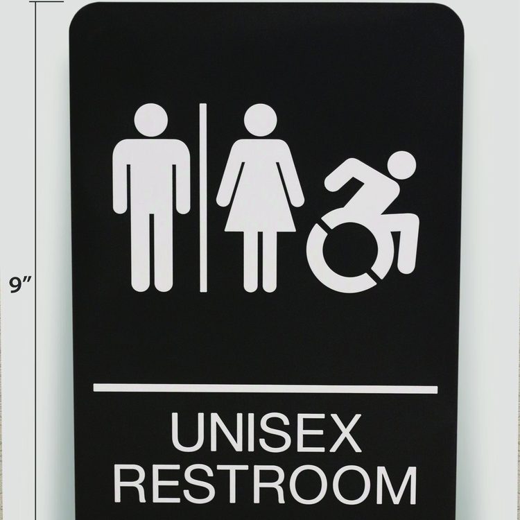 ADA Sign, Unisex Restroom, 6 x 9, Black Face, White Graphics
