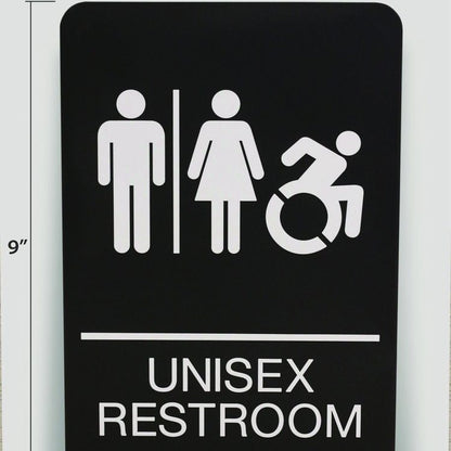 ADA Sign, Unisex Restroom, 6 x 9, Black Face, White Graphics
