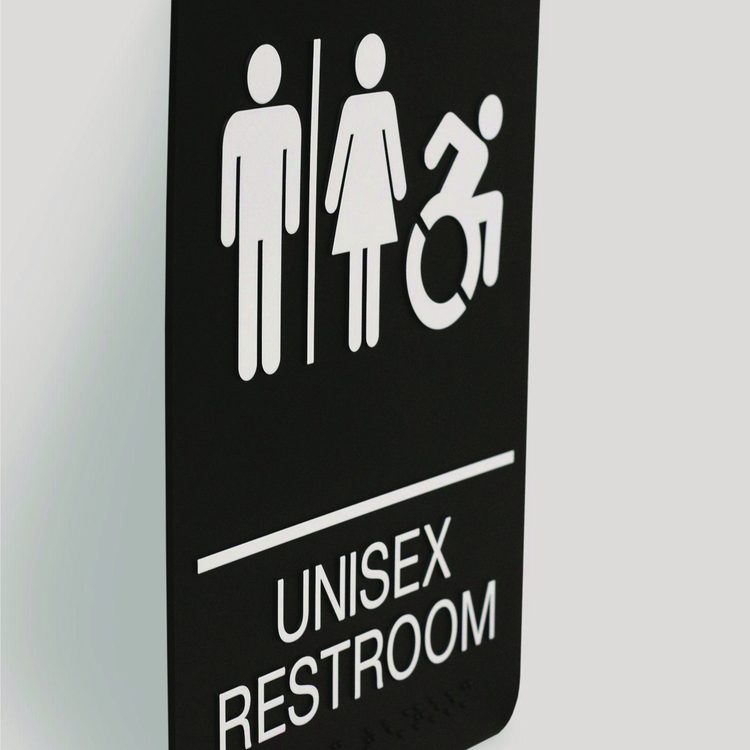 ADA Sign, Unisex Restroom, 6 x 9, Black Face, White Graphics