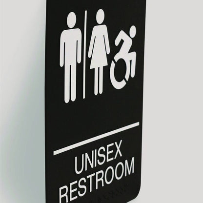ADA Sign, Unisex Restroom, 6 x 9, Black Face, White Graphics