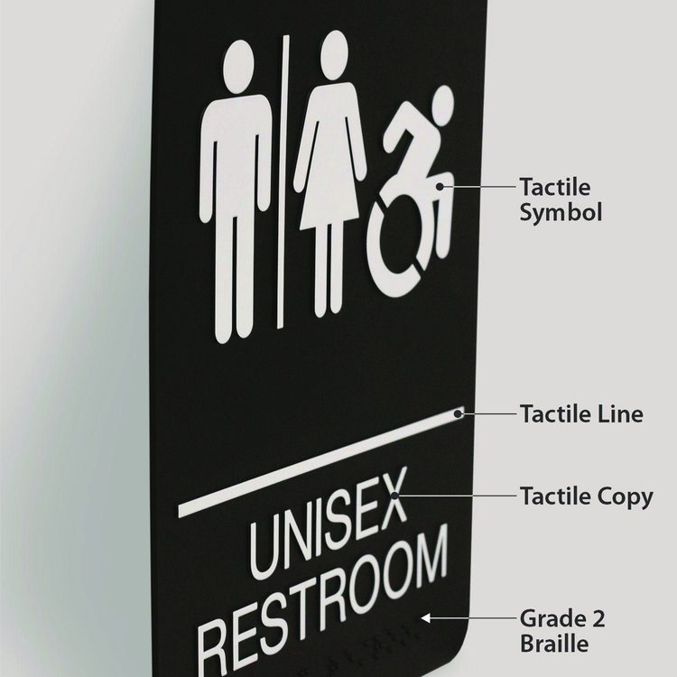 ADA Sign, Unisex Restroom, 6 x 9, Black Face, White Graphics