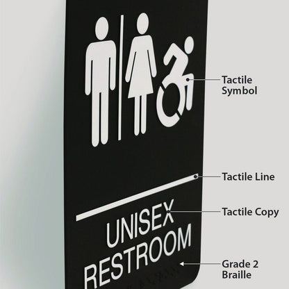 ADA Sign, Unisex Restroom, 6 x 9, Black Face, White Graphics