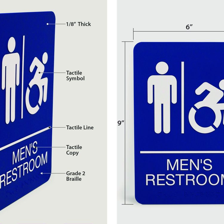 ADA Sign, Men's Restroom, 6 x 9, Blue Face, White Graphics