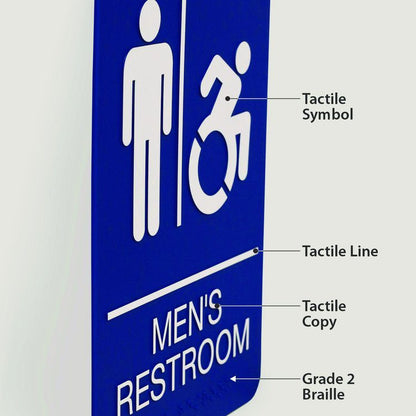 ADA Sign, Men's Restroom, 6 x 9, Blue Face, White Graphics