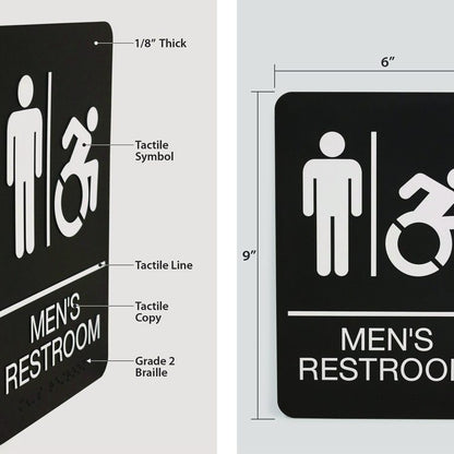 ADA Sign, Men's Restroom, 6 x 9, Black Face, White Graphics