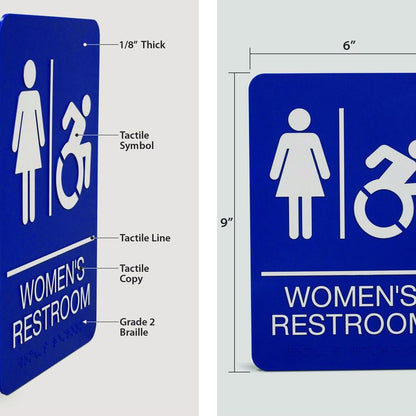 ADA Sign, Women's Restroom, 6 x 9, Blue Face, White Graphics