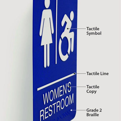 ADA Sign, Women's Restroom, 6 x 9, Blue Face, White Graphics