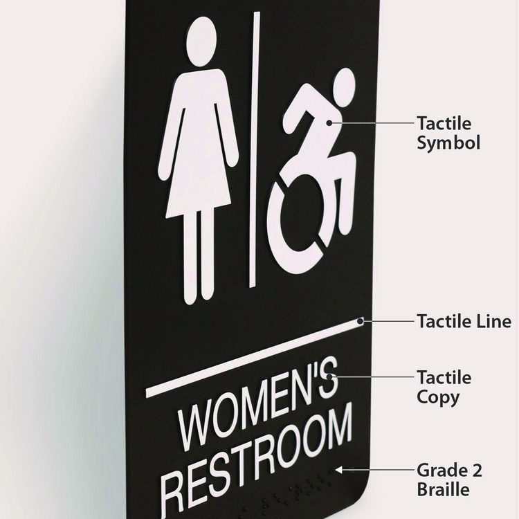 ADA Sign, Women's Restroom, 6 x 9, Black Face, White Graphics