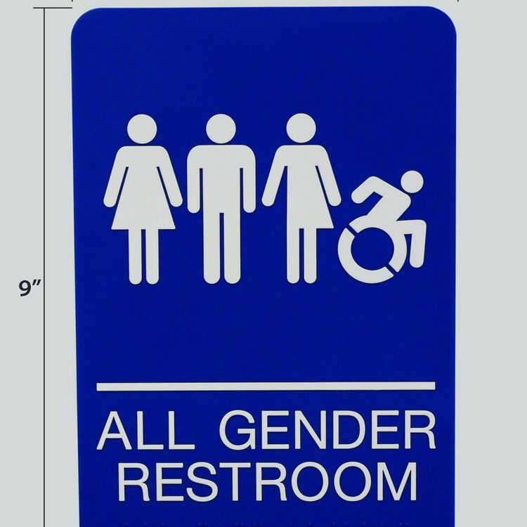ADA Sign, All Gender Restroom, 6 x 9, Blue Face, White Graphics